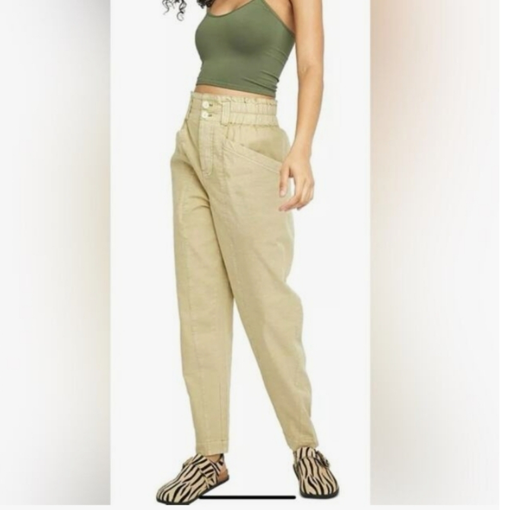Free People Ready To Run Parchment Wide Leg High-Waisted Pant XS